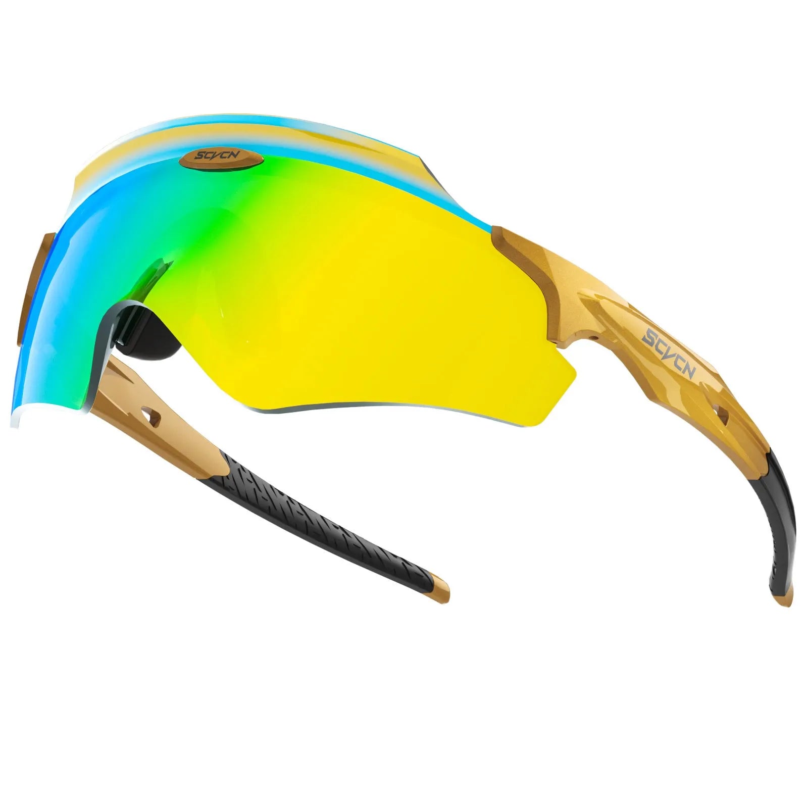 Frameless integrated lens windproof sports goggles in multiple colour styles.