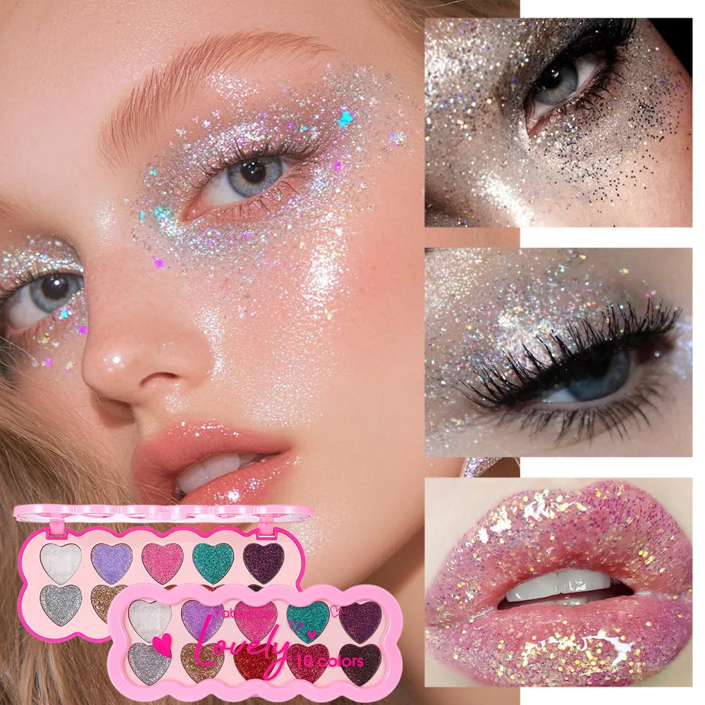 Ten-colour pearlescent eye shadow palette for punk and festival makeup styles