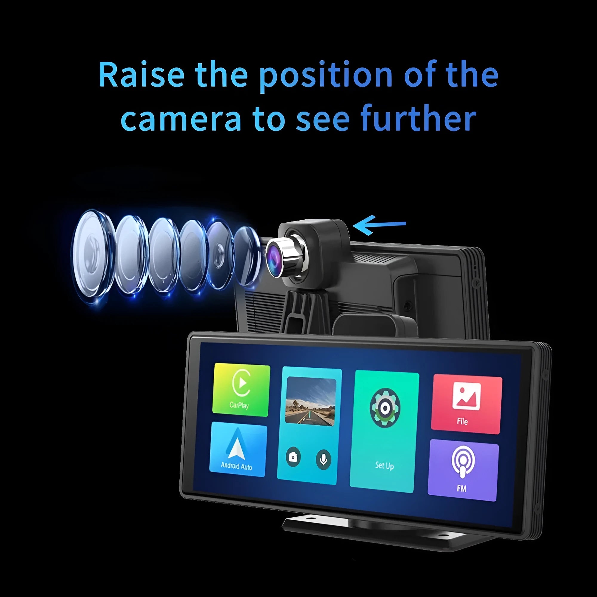 12-inch touch screen car DVR dash cam with front and rear camera recording on display