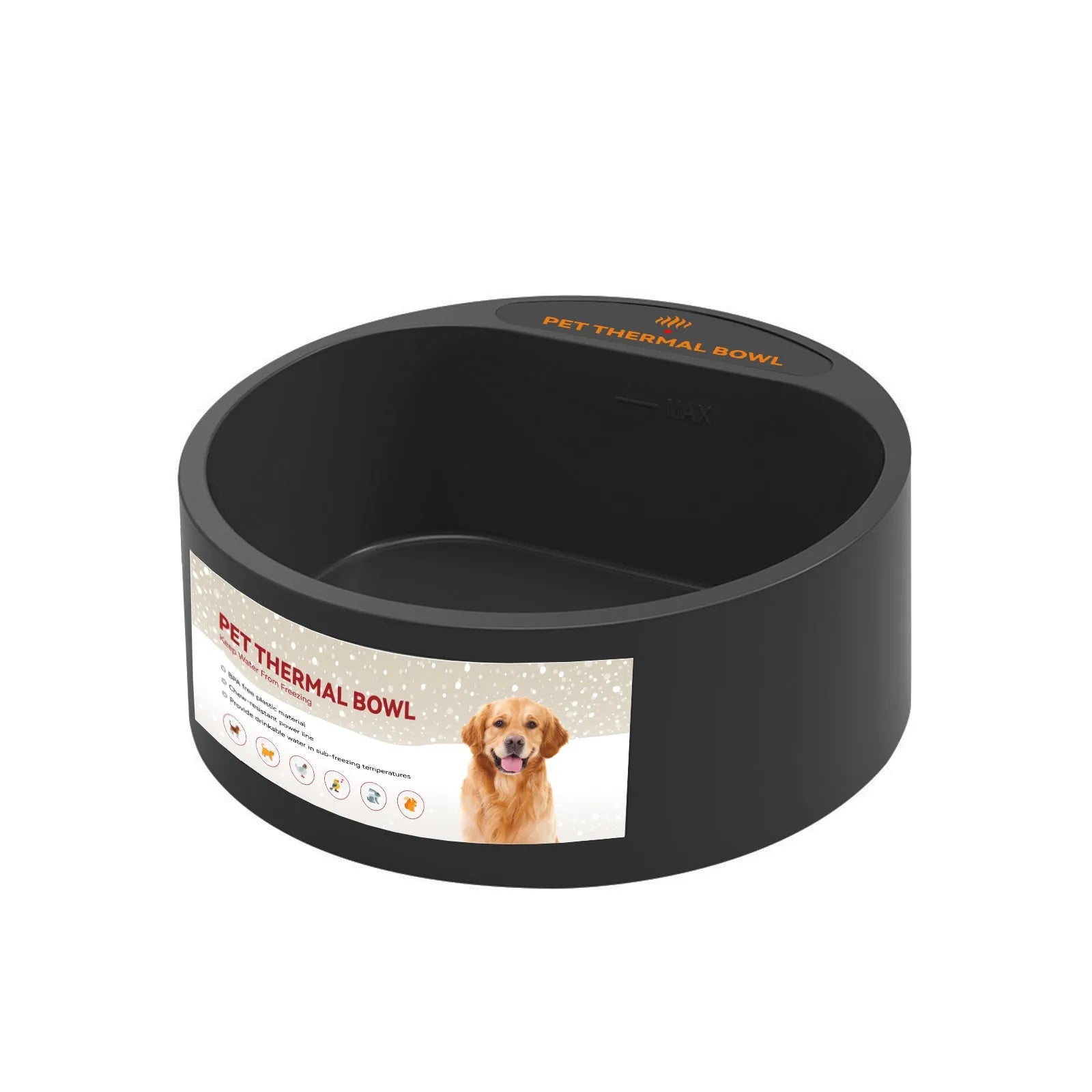 Black ABS plastic pet heating bowl with constant temperature function for cats and dogs