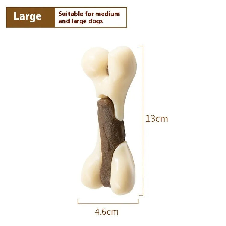 Cowhide and nylon bone grinding rod chew toy for dogs in large and small size options