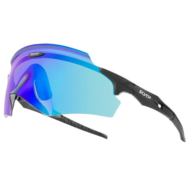 Frameless integrated lens windproof sports goggles in multiple colour styles.