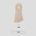 Men's five-finger invisible socks in modal fabric, shown in black, white, grey, and khaki colours