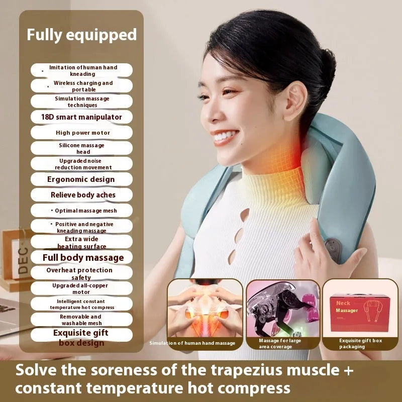Blue foldable electric neck and shoulder massager with display screen