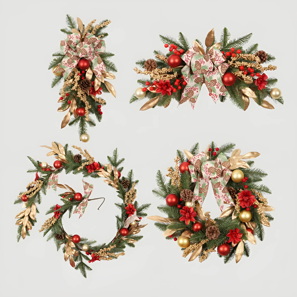 American country style plastic Christmas garland in four sizes with optional LED lighting for ceiling or wall display