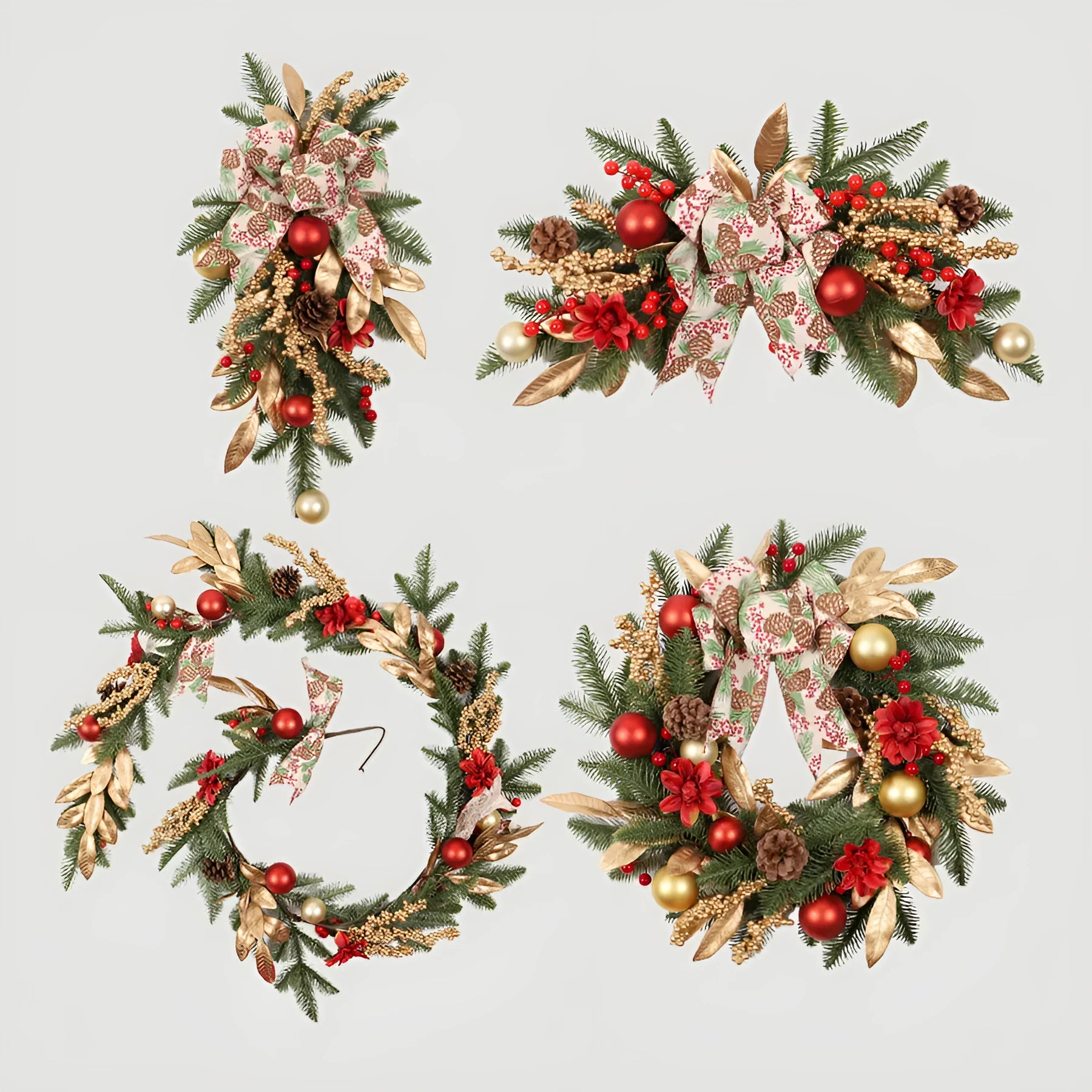 American country style plastic Christmas garland in four sizes with optional LED lighting for ceiling or wall display