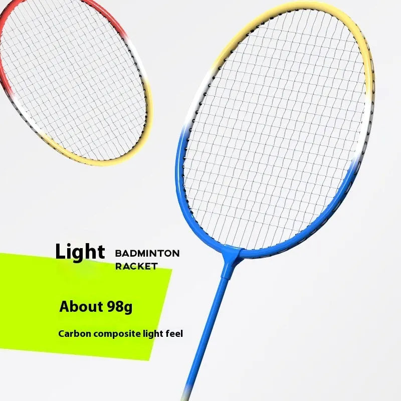 A pair of blue and red ultra-light alloy split badminton rackets from a full set