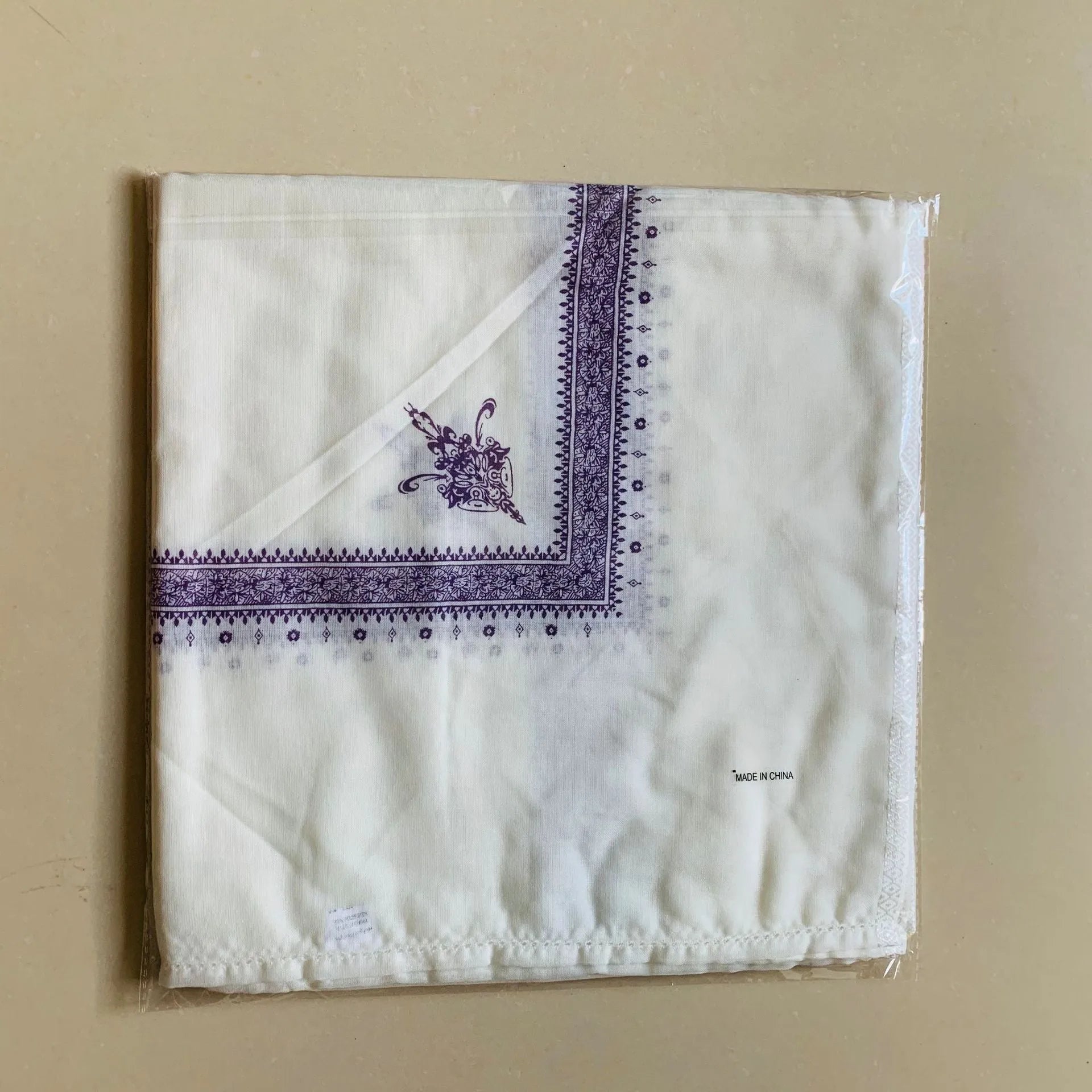 Printed square polyester scarf showing 138x138cm dimensions in multiple colour options