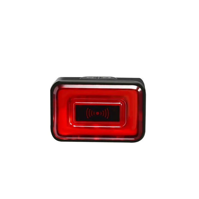 Smart millimeter wave radar cycling tail light with double bracket mount showing Type-C charging port