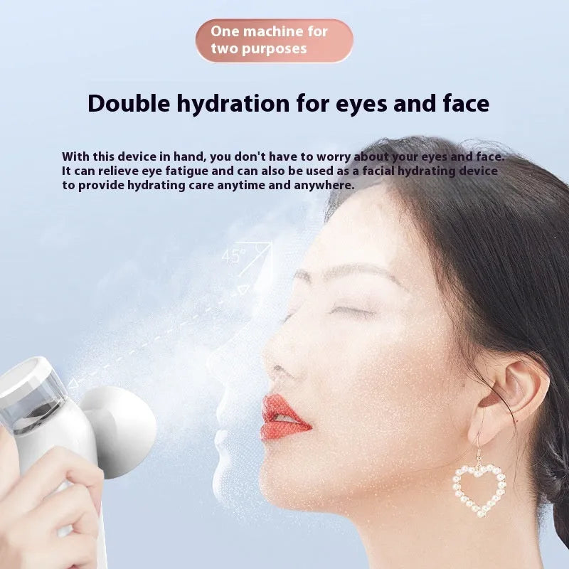 White portable rechargeable eye massager device with hot compress function and included eye mask
