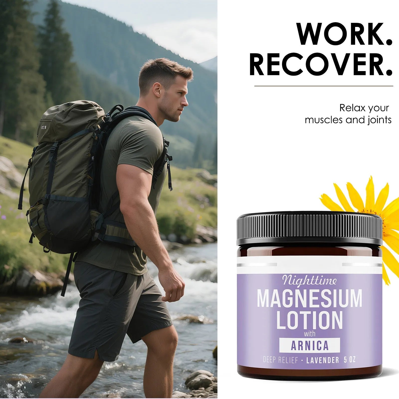Square 7.1cm jar of Magnesium Body Butter Cream 150ml with shea butter and grape seed oil.