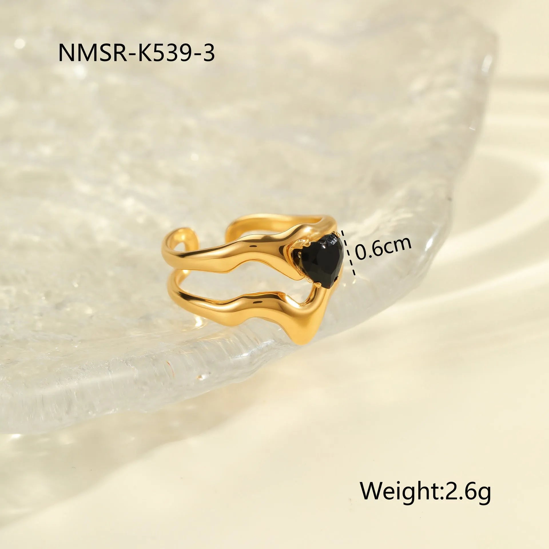 Geometric zircon ring with open mouth adjustable design in stainless steel