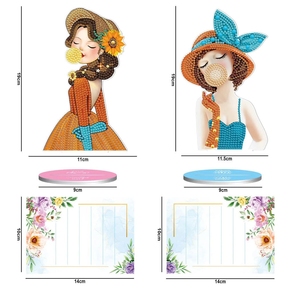 Handmade frameless desktop note clip holding a diamond painting, measuring 19cm wide.