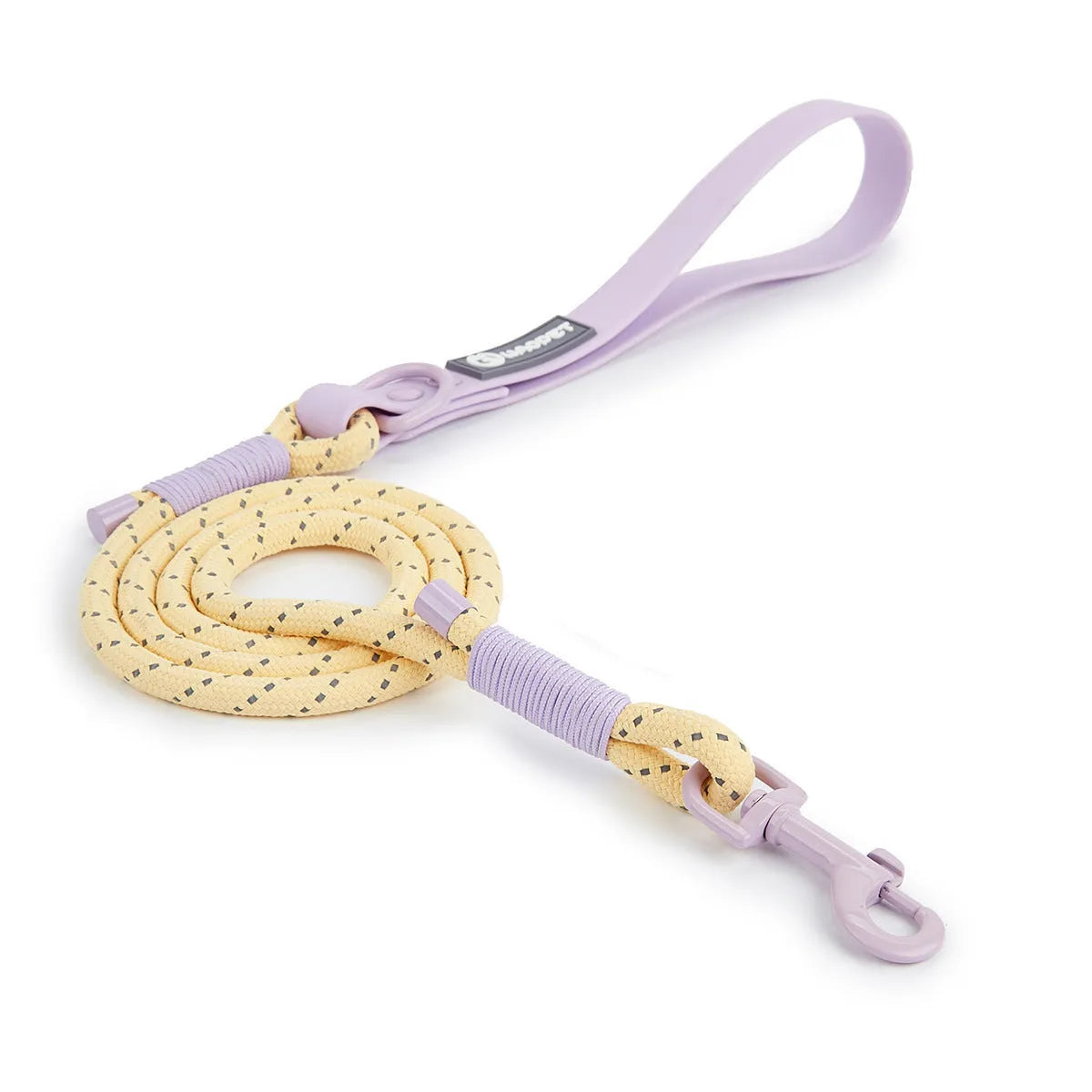 Solid colour PVC dog hand holding rope leash in dark red purple yellow or taoyao green, 120cm long.