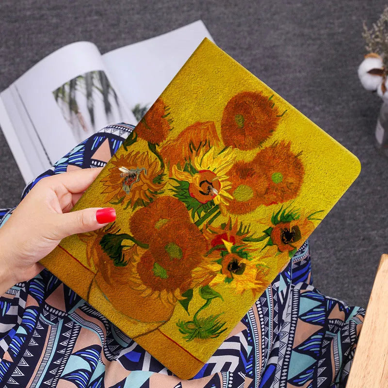 Handmade liquid silicone iPad flip case with custom floral oil painting design in Apricot Flower colour.