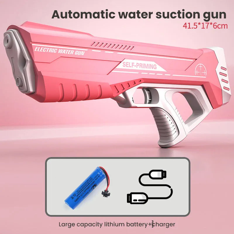 Blue electric water gun with automatic water absorption and USB charging cable