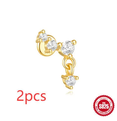 S925 sterling silver geometric earrings with a gold-plated moon and star design.