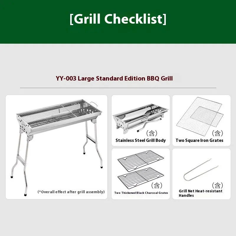 Stainless steel portable barbecue oven with charcoal stove and grilling accessories