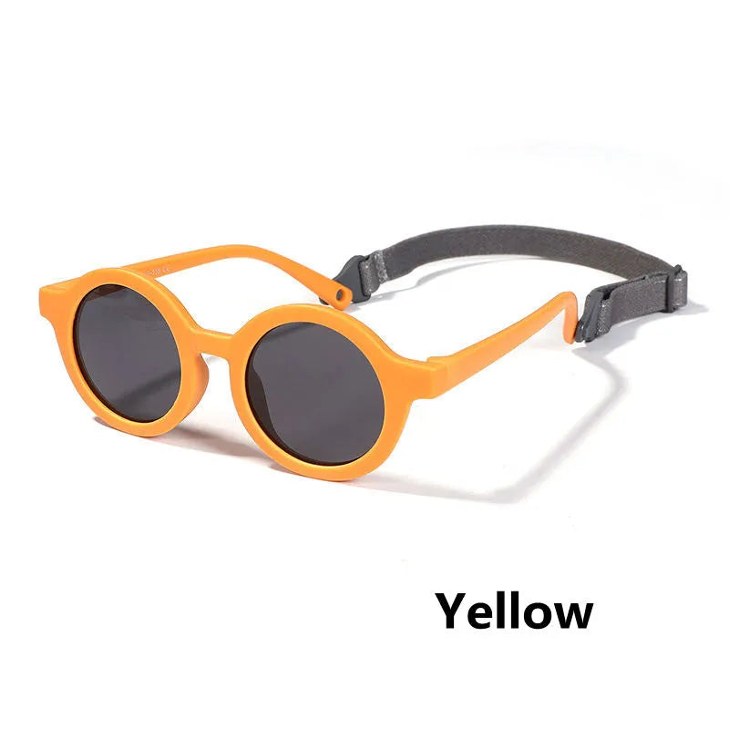 Children's silicone sunglasses with round frame and polarised lenses in multiple colours for 0-3 year olds