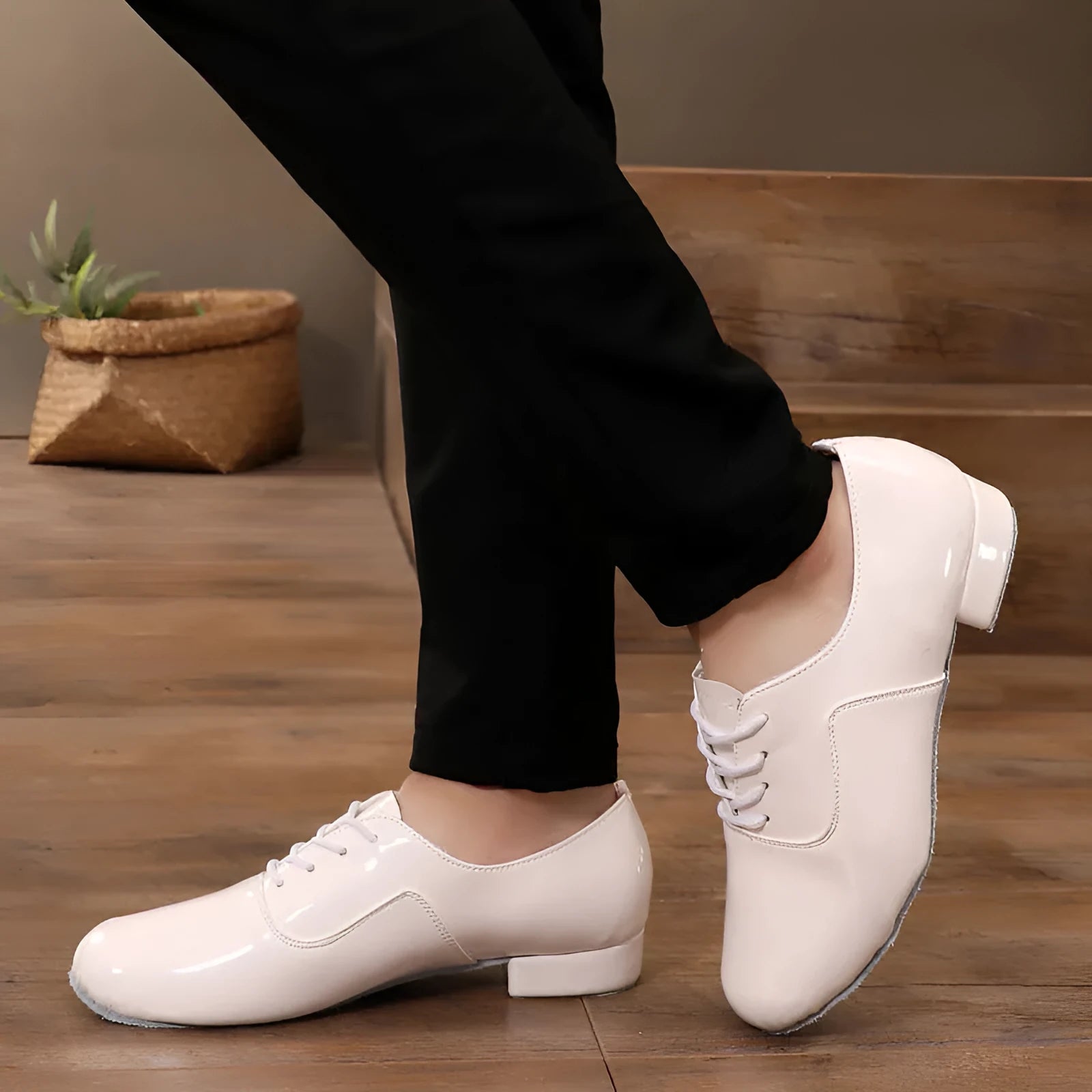 Men's black adult indoor dancing shoes with a calf leather sole for fitness and body shaping.