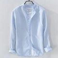 Men's loose fit linen cotton casual shirt in solid colours with long sleeves
