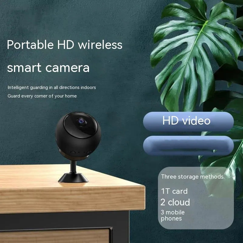 White 1080p wireless wifi security camera with lens on a grey ABS plastic housing.