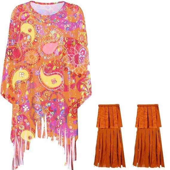 Tie dye cloak costume with colourful bell sleeves and irregular pattern for Halloween