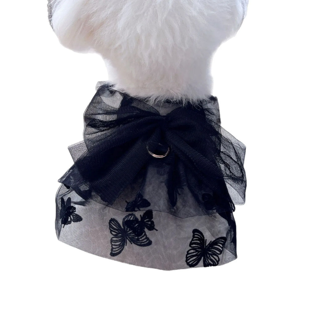 Black gauze princess tulle skirt for small dogs and cats with elastic chest