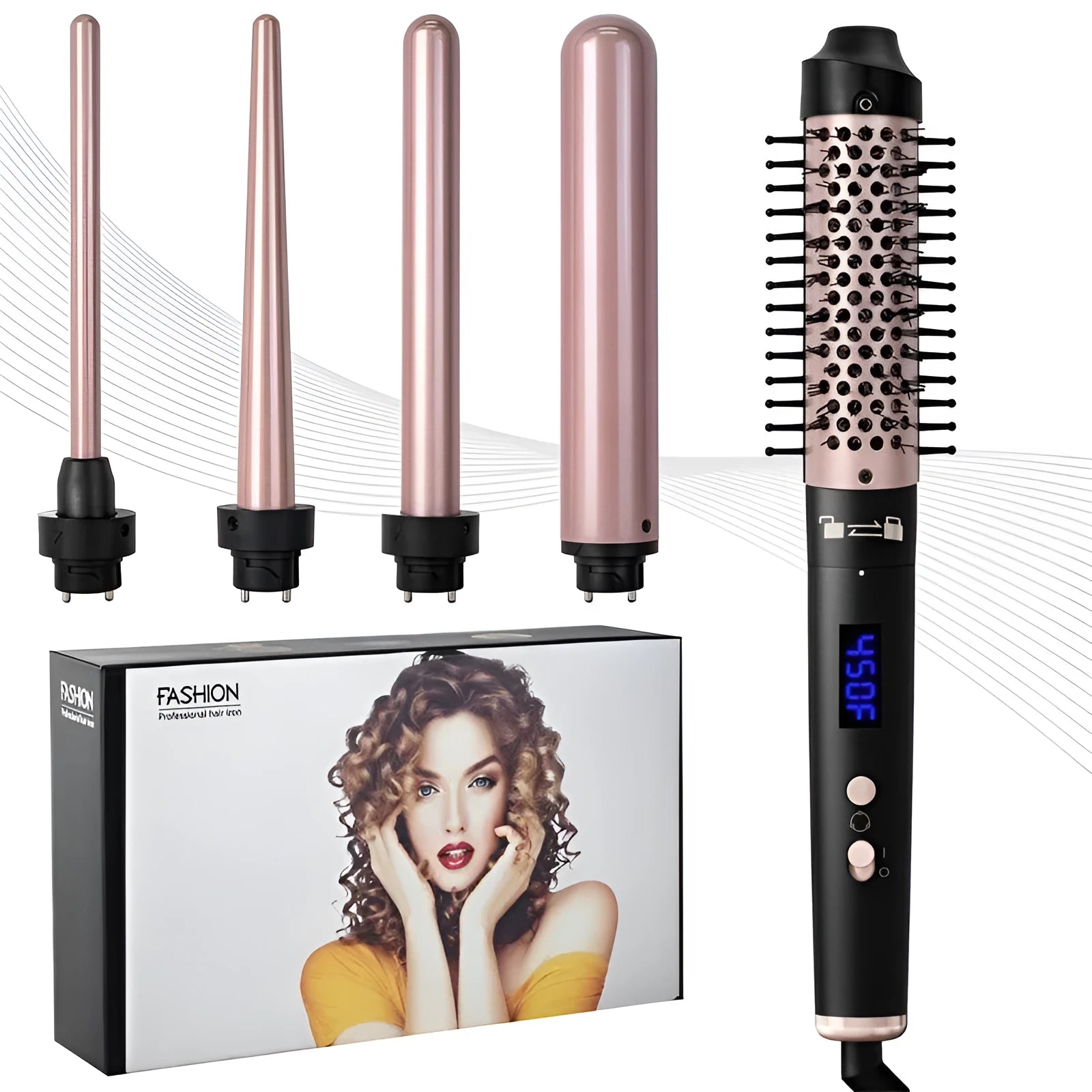 Automatic large wave hair curler in rose gold colour with three headbands for home styling