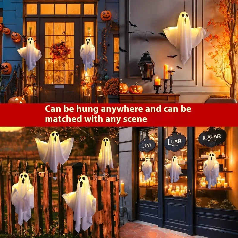 Luminous white ghost horror Halloween light with cloth construction and 4.5V button electronics