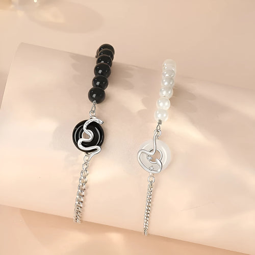 925 sterling silver couple bracelets with snake charms and safety buckle clasps