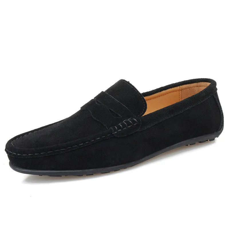 Men's solid colour suede loafers slip-on casual shoes with round toe and flat heel