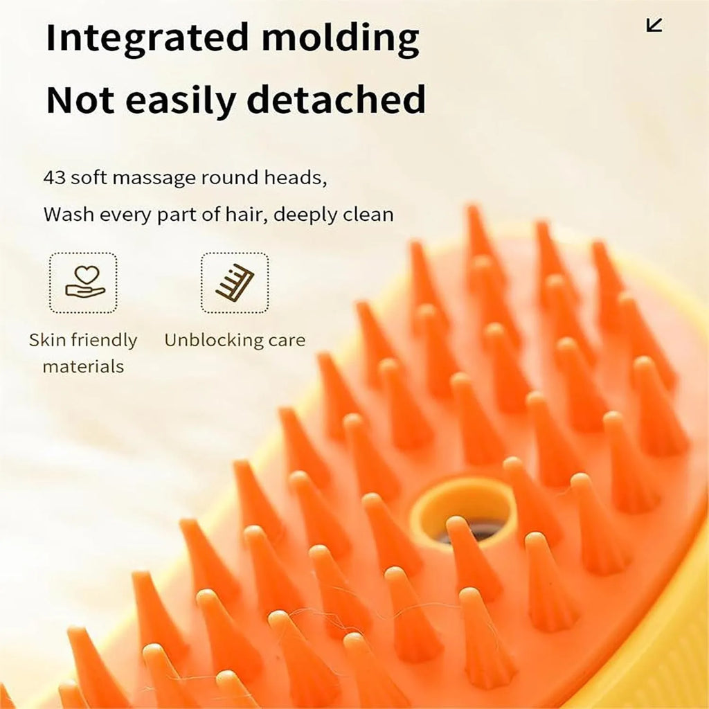 Green rechargeable cat steam brush with silicone bristles and massage function for pet grooming