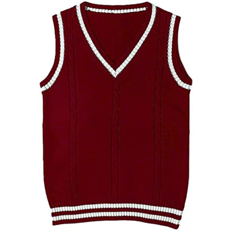 Women's slim fit V-neck waistcoat knitted sweater with striped stitching in acrylic fabric