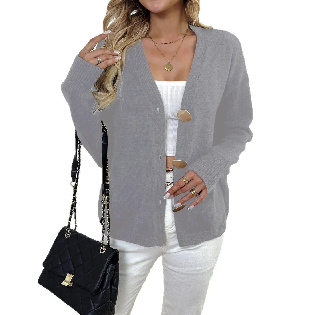 Women's deer plush long sleeve sweater coat with Inverness collar in black or grey