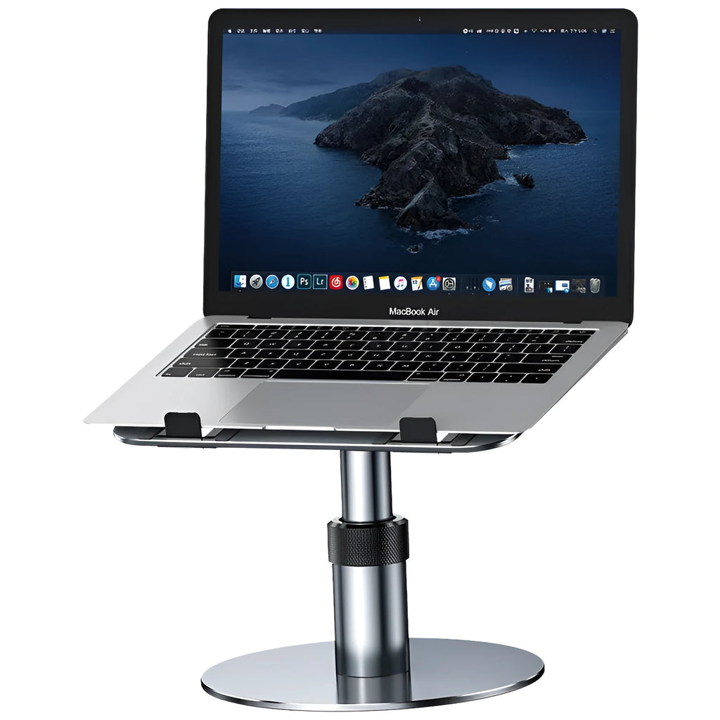 Silver aluminum alloy car back seat laptop stand with adjustable height and 360 degree rotation for devices up to 18 inches