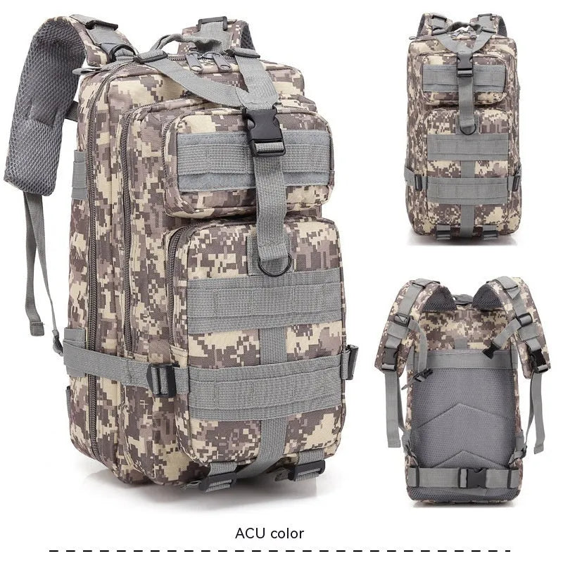Large khaki hiking backpack with air pillow belt system for off-road mountaineering and outdoor sports