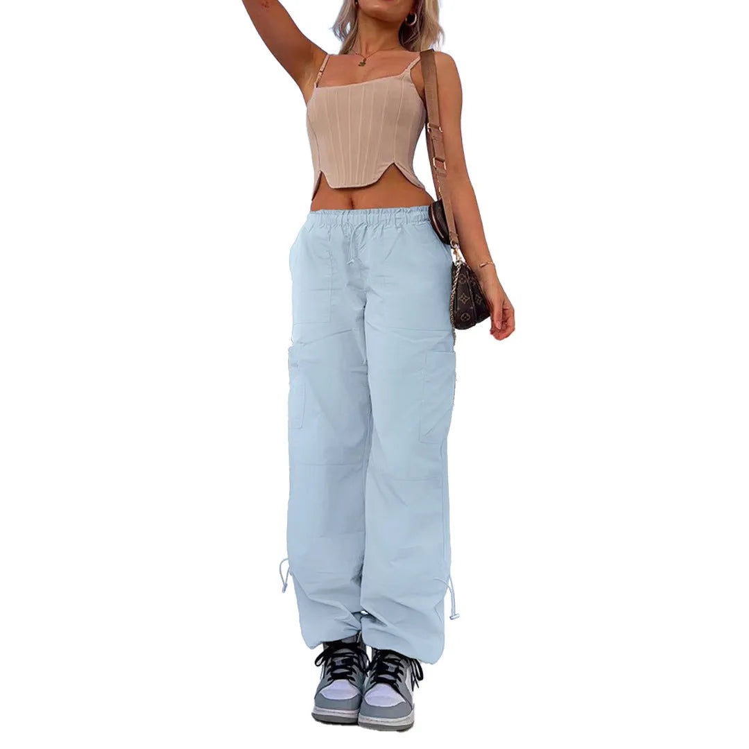Men's multi-pocket cargo casual pants in a loose straight-leg fit, shown in one of six available colours.