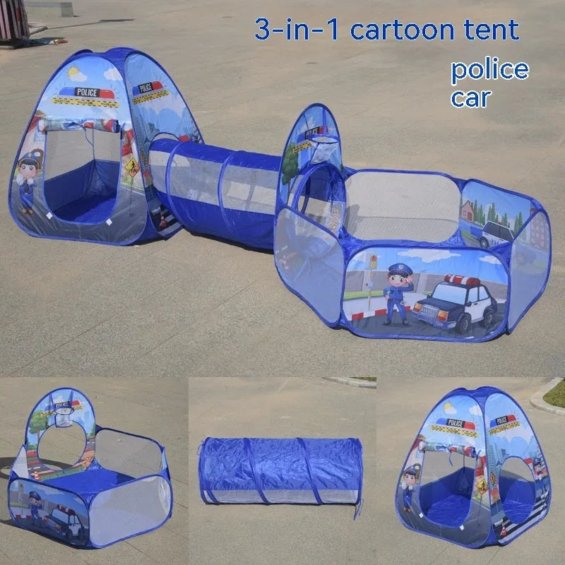 Marine cartoon themed three-in-one children's play tent set with ball pool and tunnel