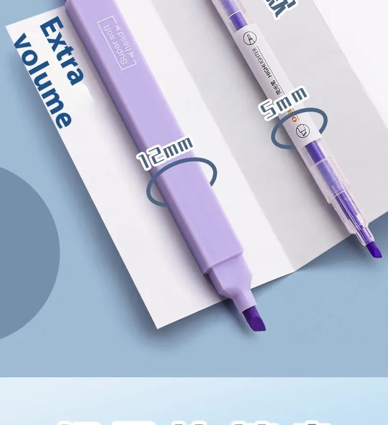Double-headed fluorescent marking pens showing two different coloured tips on each pen