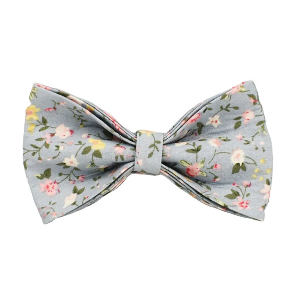 Blue floral patterned polyester cotton dog collar with adjustable fastener and coordinating accessories