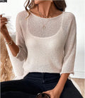 Women's thin knitted off-shoulder top in polyester with a 3D pattern, shown in a light colour.