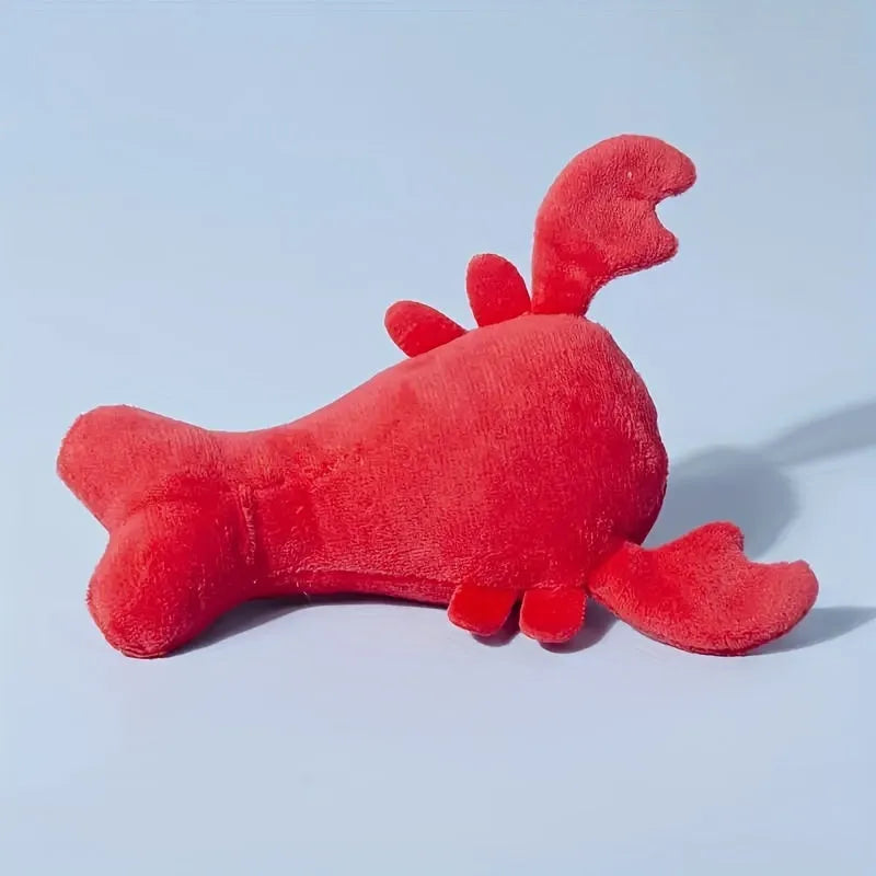 Red lobster stuffed dog toy with squeaker for small and medium breed interactive play