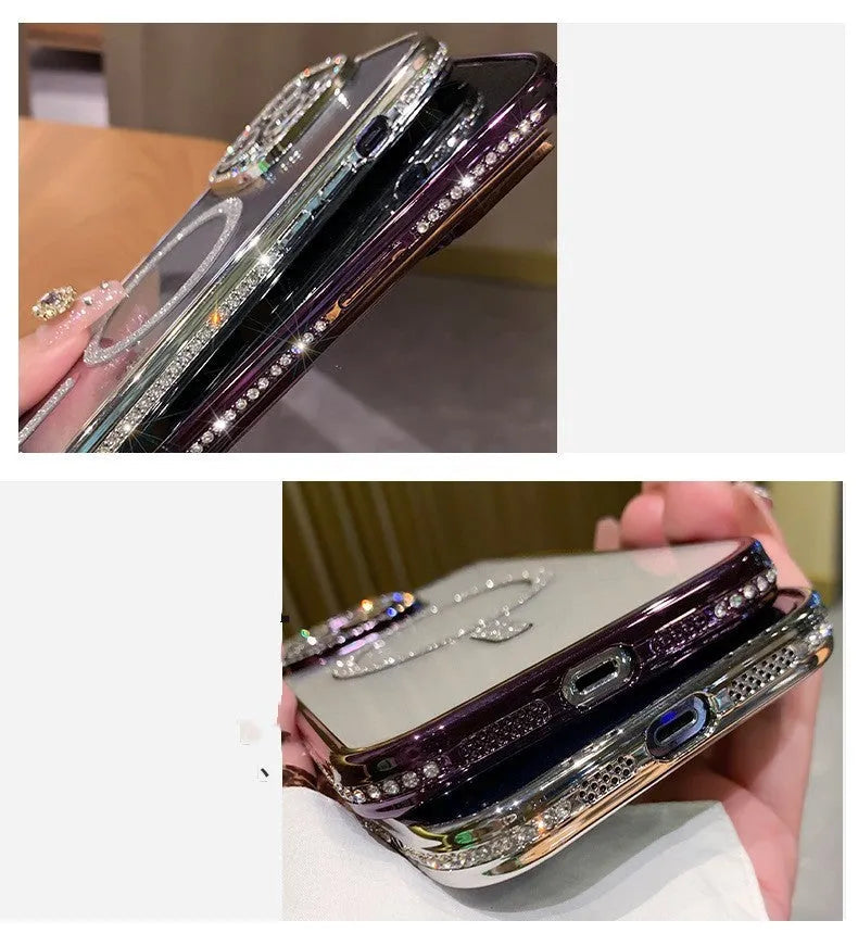 Wireless magnetic soft silicone iPhone case in deep purple colour with electroplating accents
