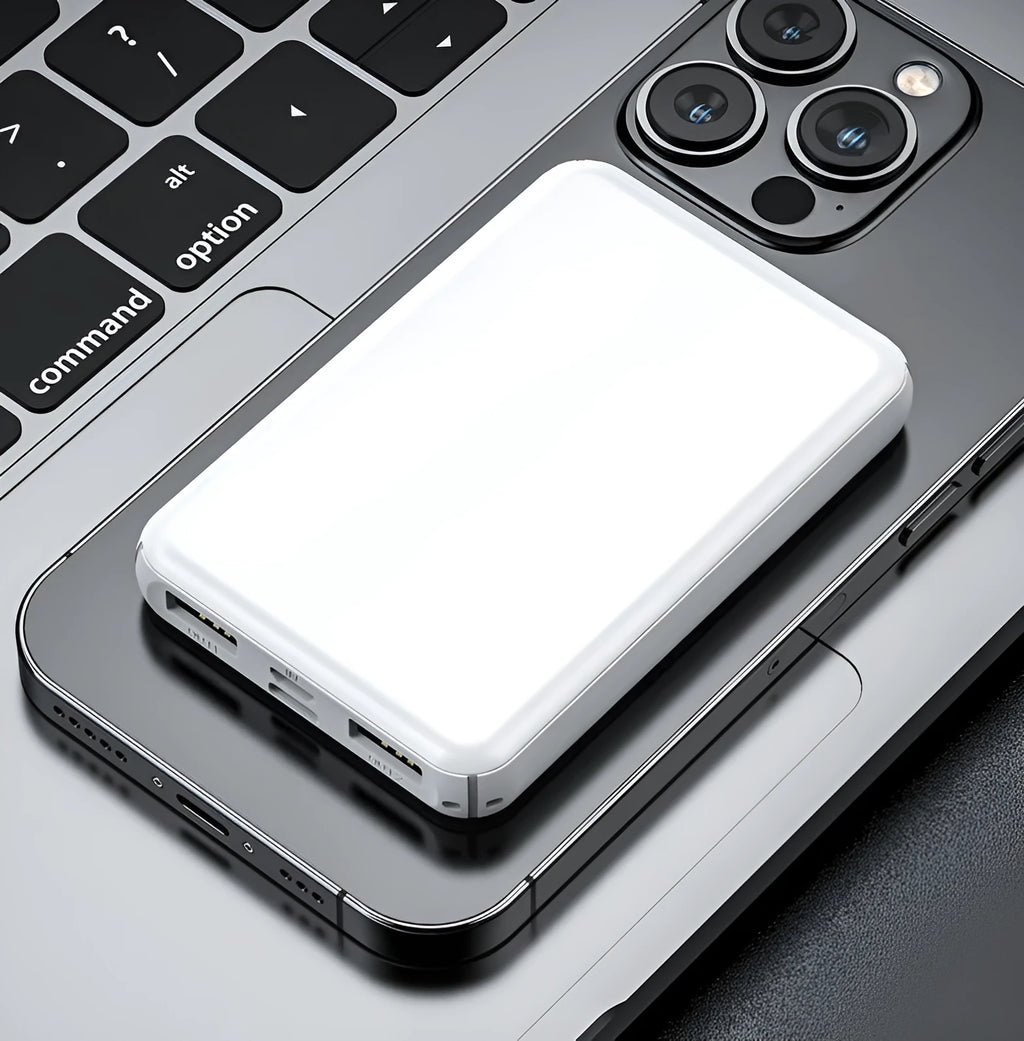 Black and white heating vest power bank belt with dimensions 97mm by 64mm by 14mm