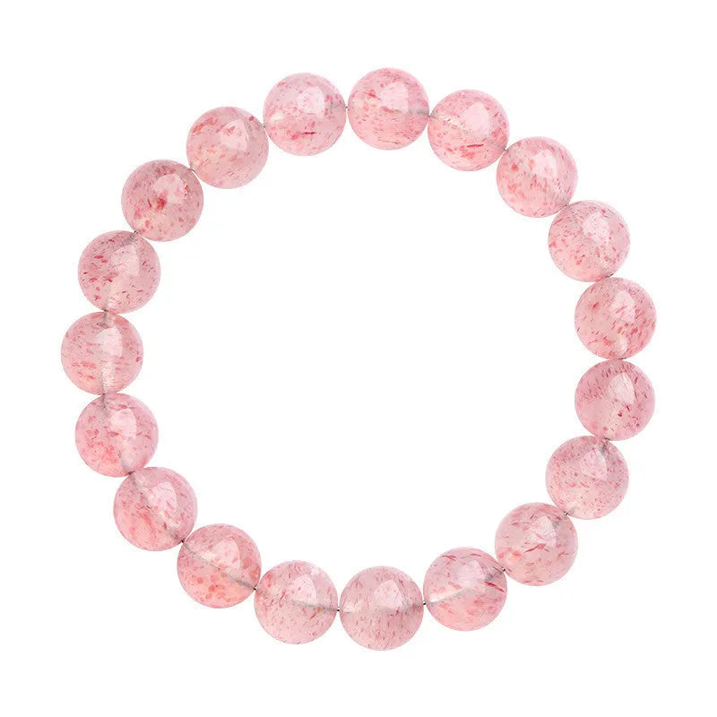 Natural white strawberry quartz ball bracelet with 10-10.8mm spherical beads.