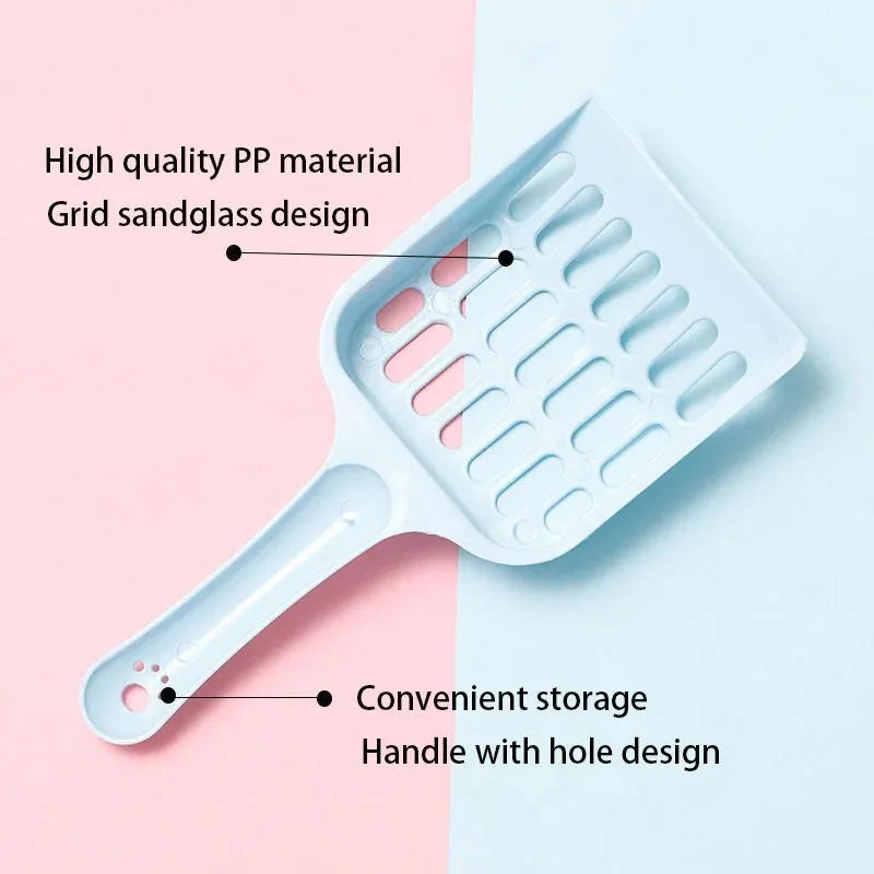 Blue plastic cat litter scoop with 20cm long handle for pet hygiene cleaning