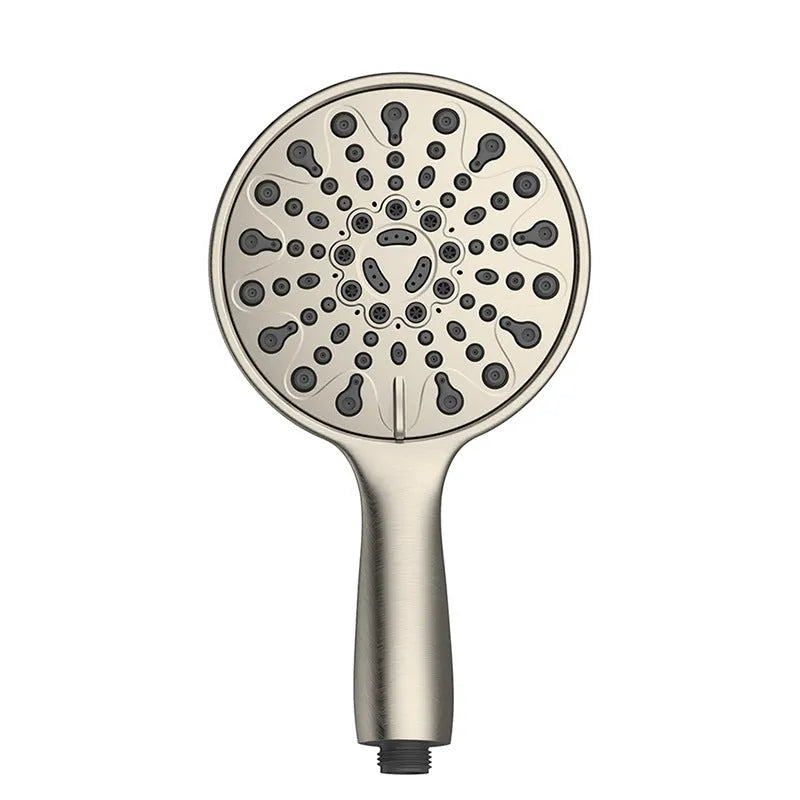 6-inch chrome handheld shower head with six function selector showing massage, bubble, and rain modes