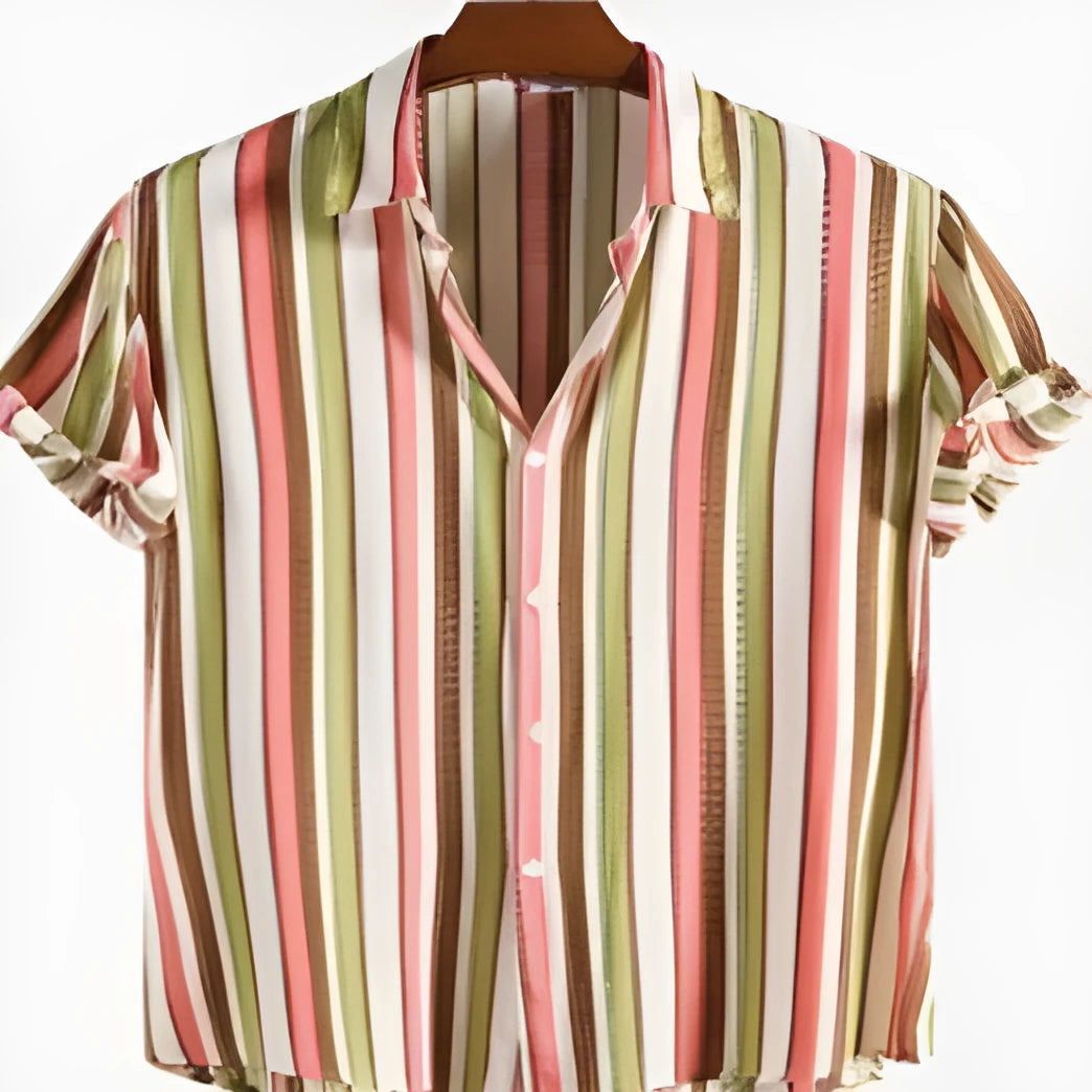 Men's short sleeve digital printed polyester shirt in solid colour with summer pattern design