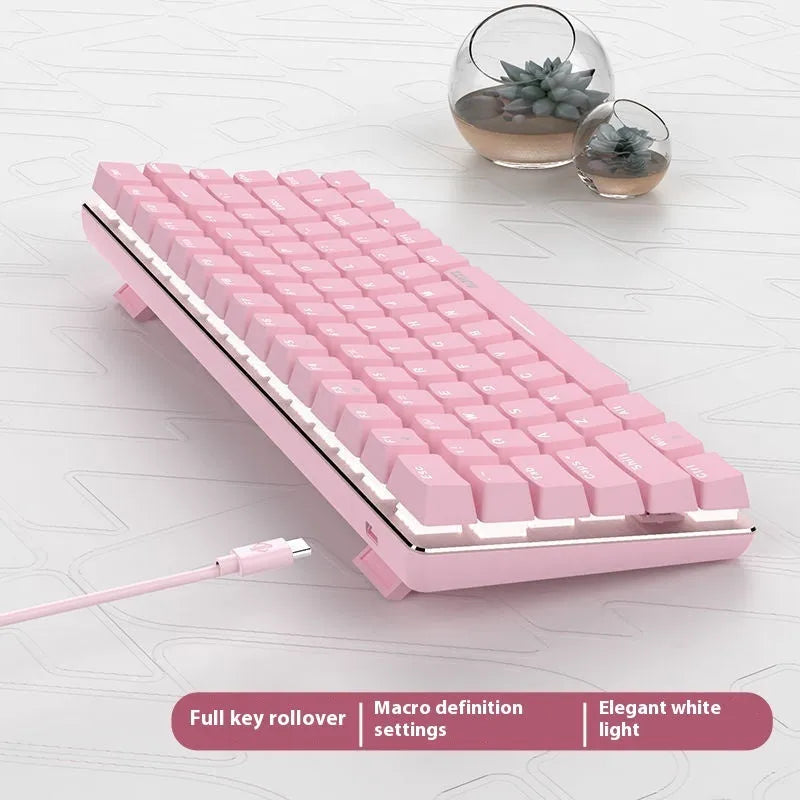 82-key mechanical keyboard with white backlight and metal housing, measuring 31cm × 12cm